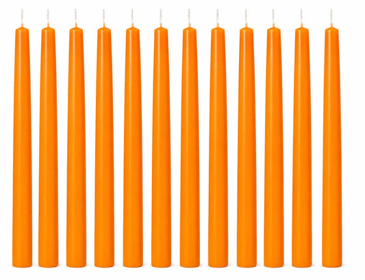 Dinil Orange Taper Candles - 10 Inch Unscented Dripless Smokeless Candlesticks Set of 12 | Perfect for Fall, Halloween, Thanksgiving, Dinner, Wedding and Party Decoration