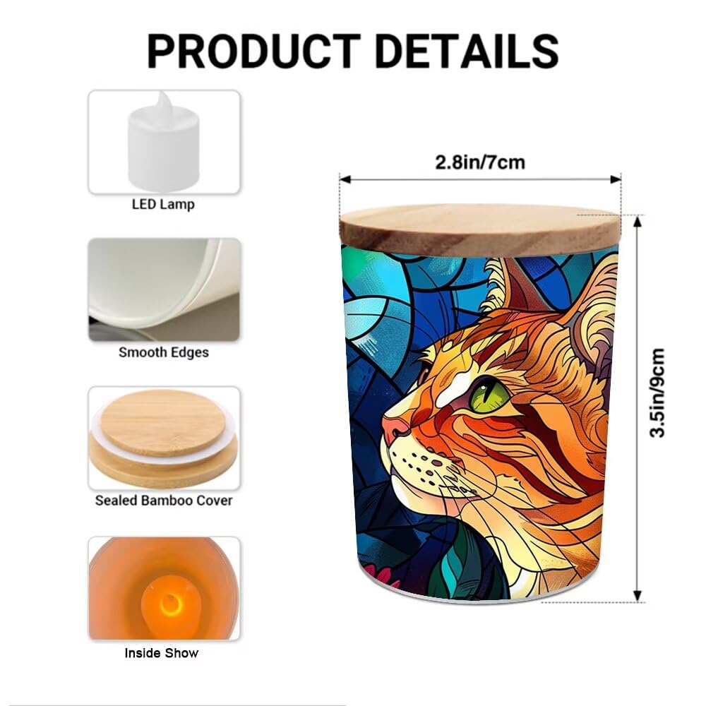 Cat Tealight Candle Holders,Stained Glass Cat Tea Light Candle Holder,Animal Candle Jar Lamp Led Light for Table Centerpieces,Weddings,Baby Showers,Parties,Home Decor
