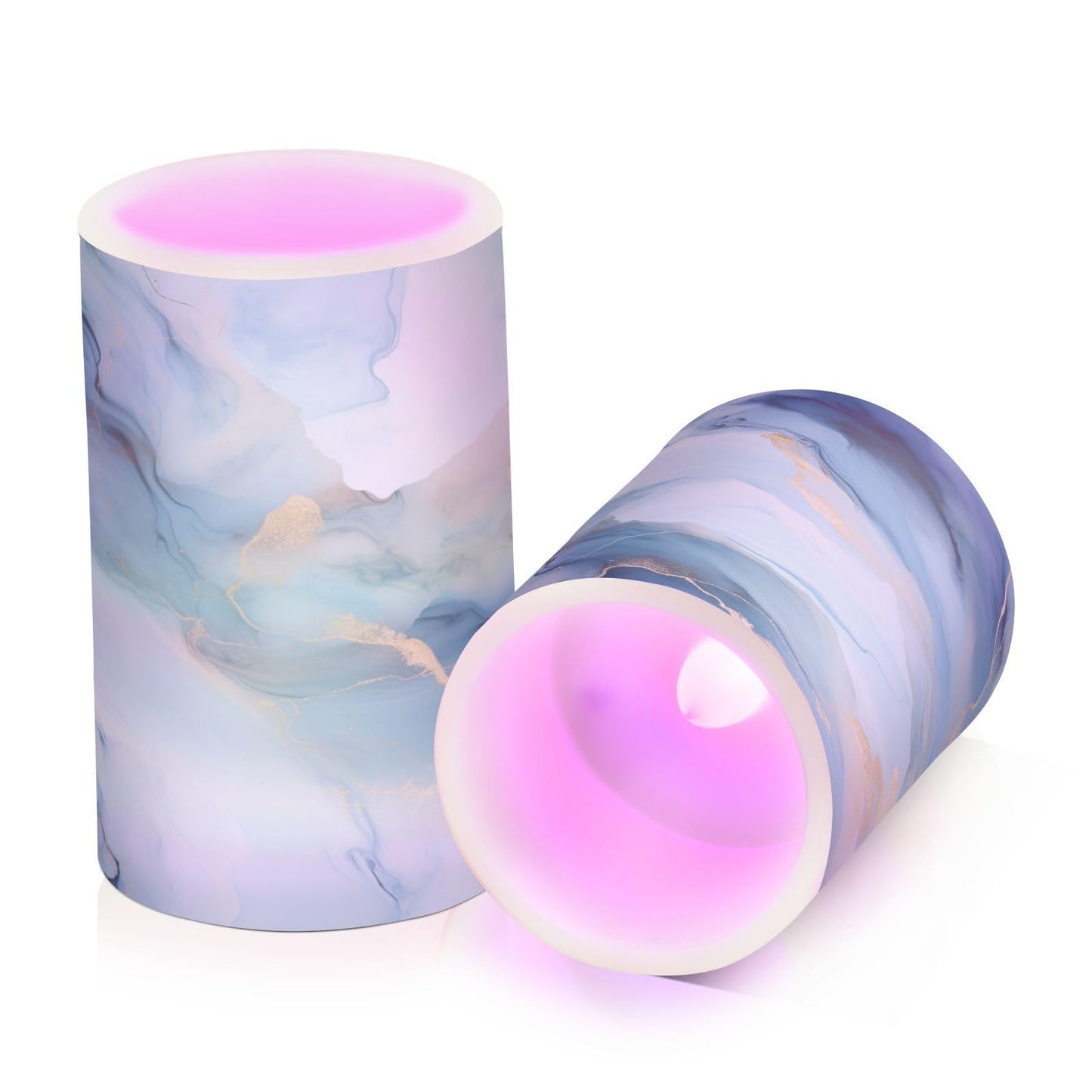 senya Lights Flameless Candles Gray Blue Marble Texture Pillar Candles Set of 2 Battery Operated Remote Control Warm Lights Home Decor
