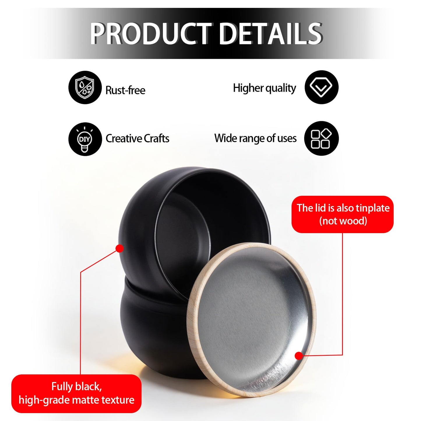 Candle Tins, 16 Pcs Candle Jars with Lids, 2.5 Oz Empty Candle Jars, Candle Containers for Making Candles, Small Metal Tins with Wood-Grain Lids, Candles Jars for Making Candles and Small Business