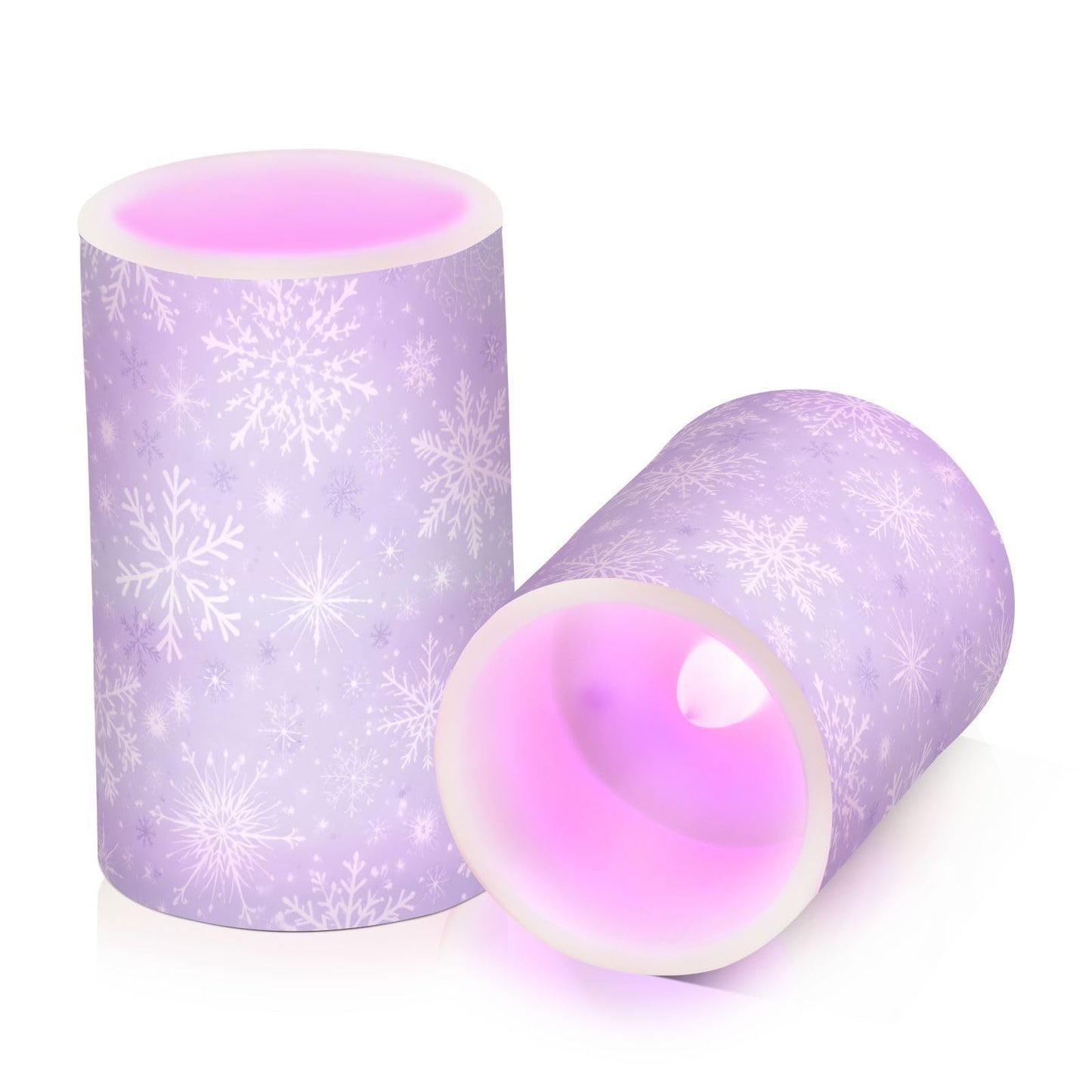 ALAZA Gray White Winter Snowflakes Christmas Flickering Flameless Candles Battery Operated with Remote Timer,Tea Light Candles LED Pillar Votive Candles Set of 2 for Outdoor Indoor Decorations