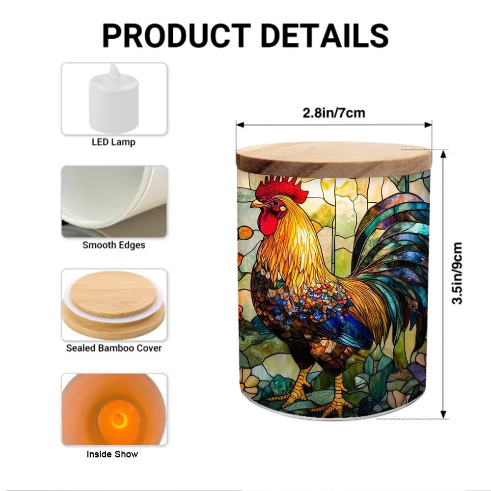 Stained Glass Mother Deer and Fawn Home Decoration Tea Light Candle Jar Candlesticks, Animal Sika Deer Tealight Candle Holders with Bamboo Lid for Table Centerpiece Party Decor, 3.5 x2.8in