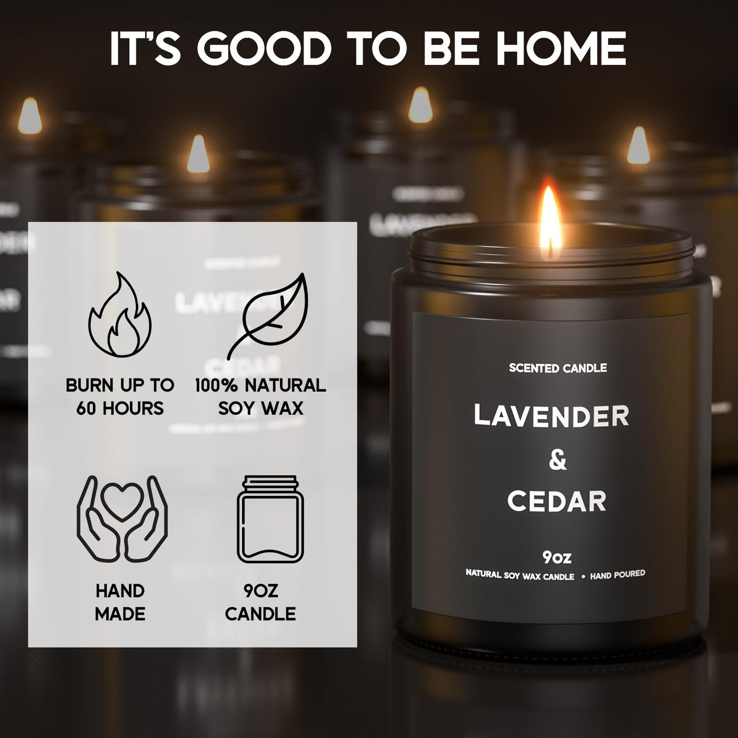 VEGISHINE Lavender＆Cedar Candle, 9oz Scented Candle for Men, Scented Candles for Home, Soy Candle Gifts for Men, Personalized Blessing Minimalist Men's Scented Candle