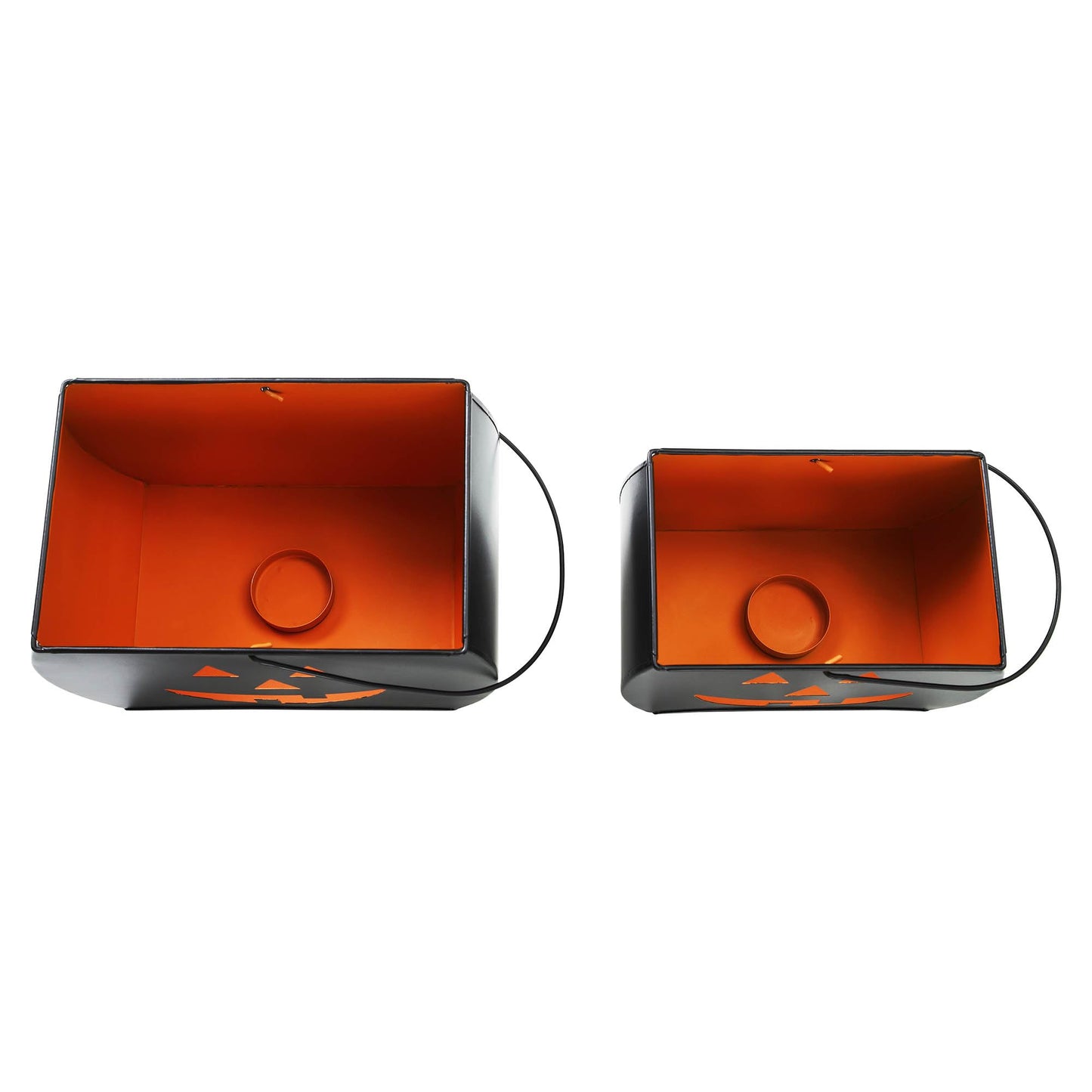 VHC Brands Metal Tealight Holders Trick Or Treat Black Set of 2, Kitchen Dining Table Candle Holder, Pumpkin Decor for Fall and Halloween