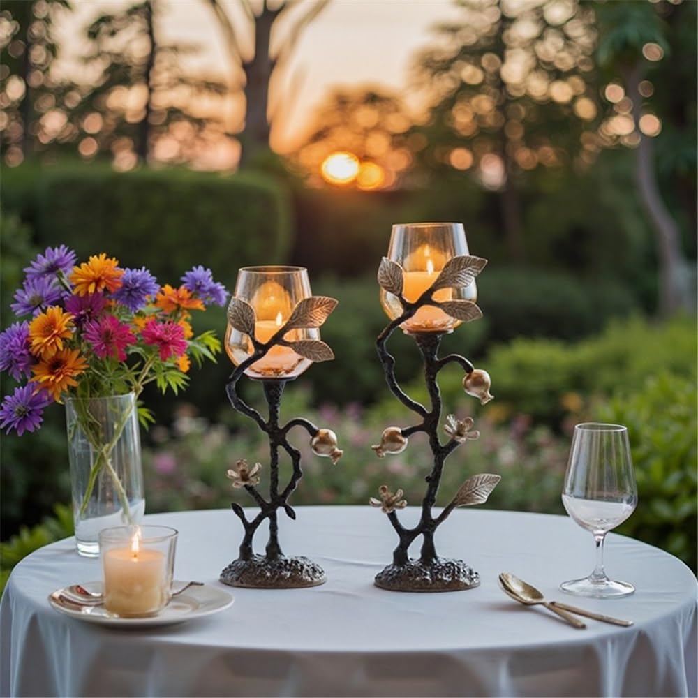 cfycfy987 Candelabra Home Creative Candlestick Ornaments Retro Table Decoration Metal Glass Candle Holder Candle Sticks Holder(Large)