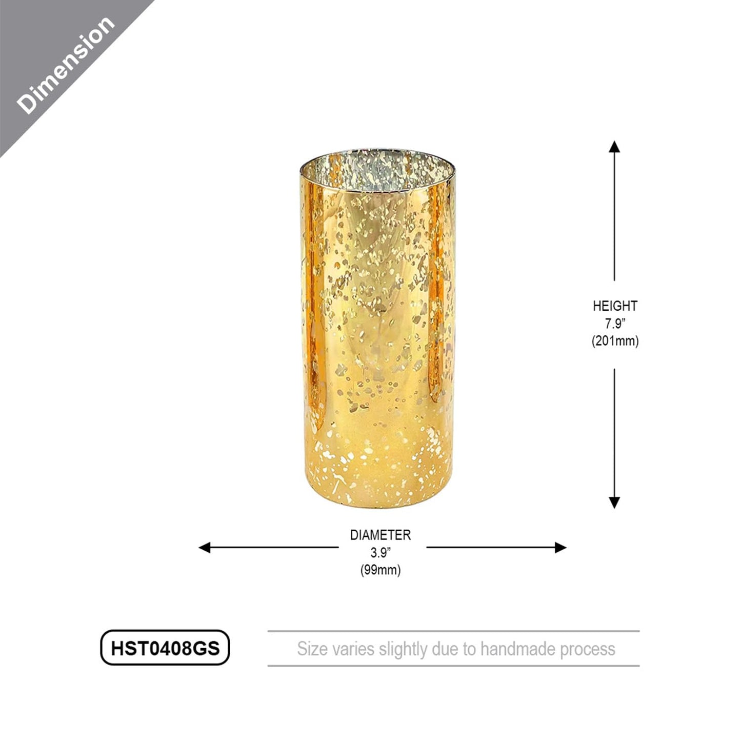 WGVI Hurricane Candle Holder Sleeve, W: 4", Ht: 8", Gold Speckled Glass Cylinder Open Both Ends, Chimney Tube Shade, 1 Piece