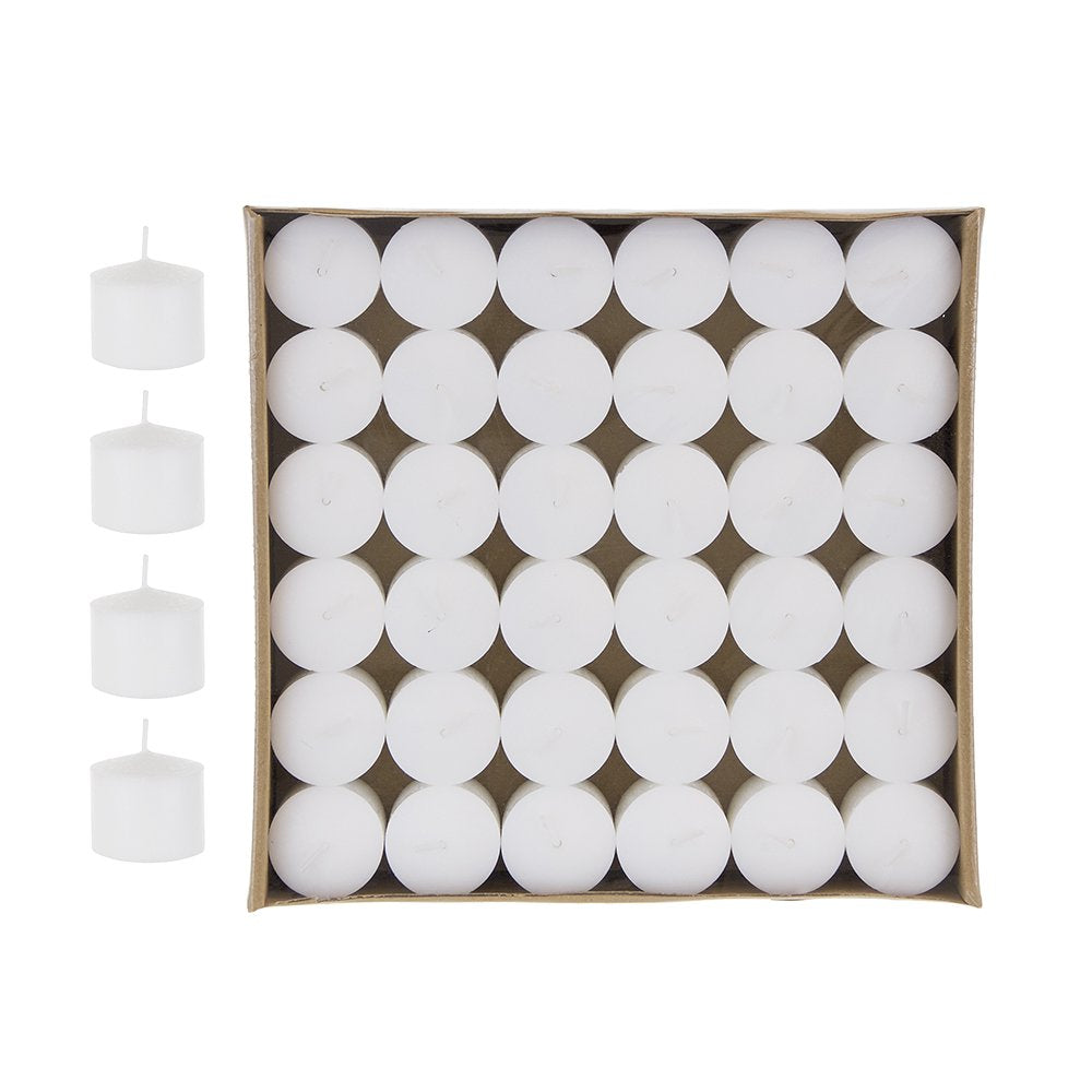 Mega Candles 72 pcs Unscented White Votive Candles, Pressed Wax Candle 10 Hours 1.5 Inch x 1.38 Inch, Home Décor, Wedding Receptions, Occasions, Events, Festivities, Meditations, Religious, Prayers