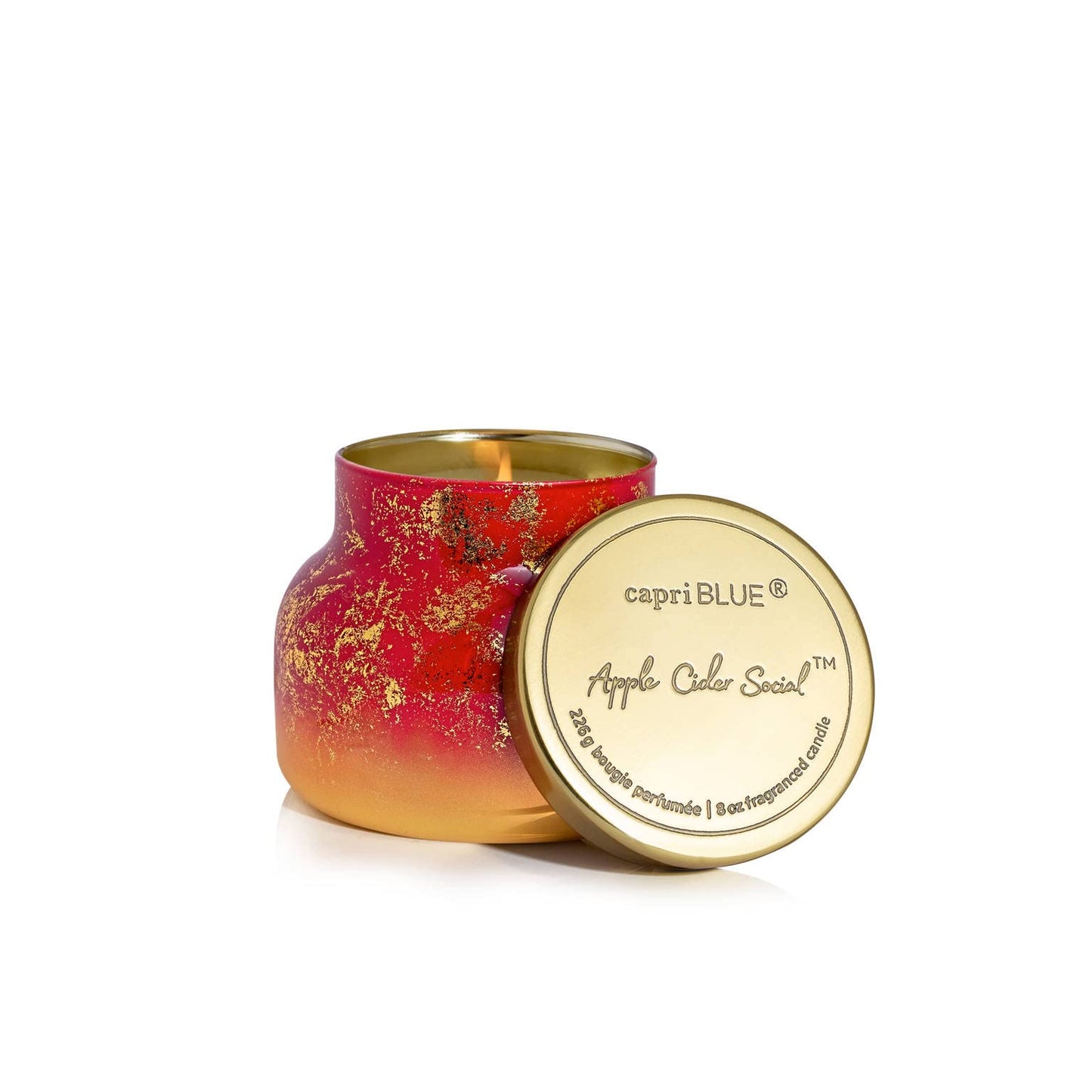Capri Blue Glimmer Petite Signature Jar Candle - Apple Cider Social Scented Candle with Ombre Glass Candle Holder - Luxury Aromatherapy Candle - Red and Gold (8 oz)