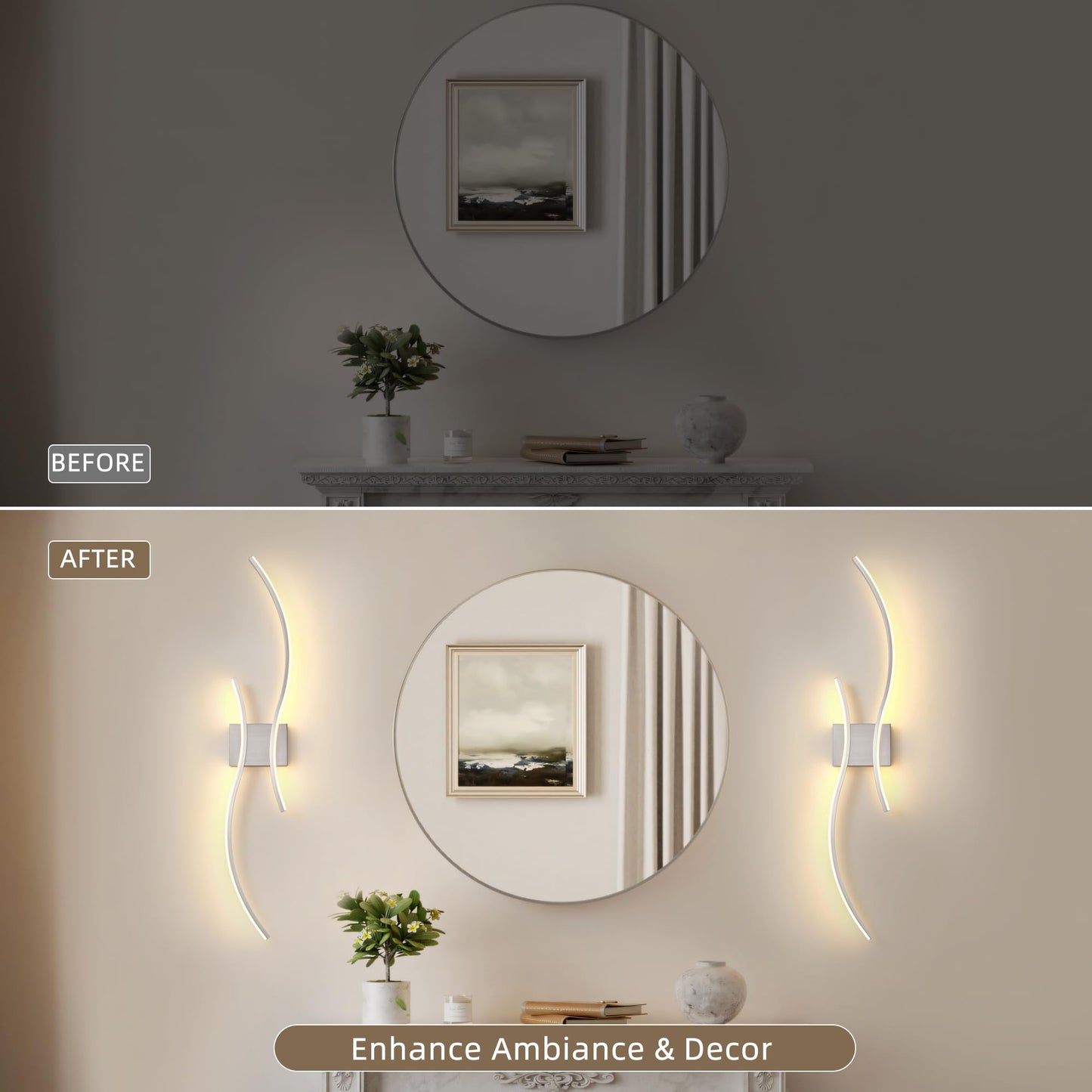 GLOTHOR Battery Operated Wall Sconce Set of 2, Dimmable Modern LED Rechargeable Wall Light with Remote Control, Wall Decor for Living Room, Hallway, Quick Install, No Electrician Required