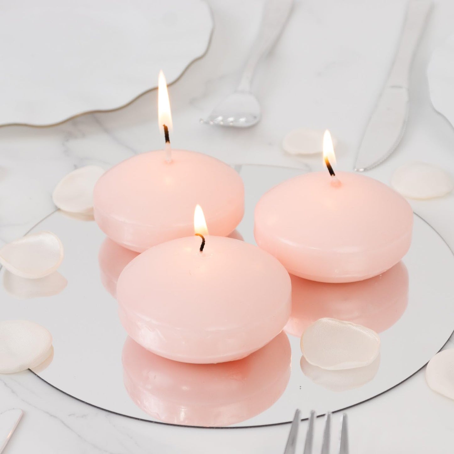Efavormart 12 Pack 3" Blush Unscented Floating Candles, Long Burn Dripless Wax Discs with Cotton Wick for Cylinder Vases and Wedding Centerpieces