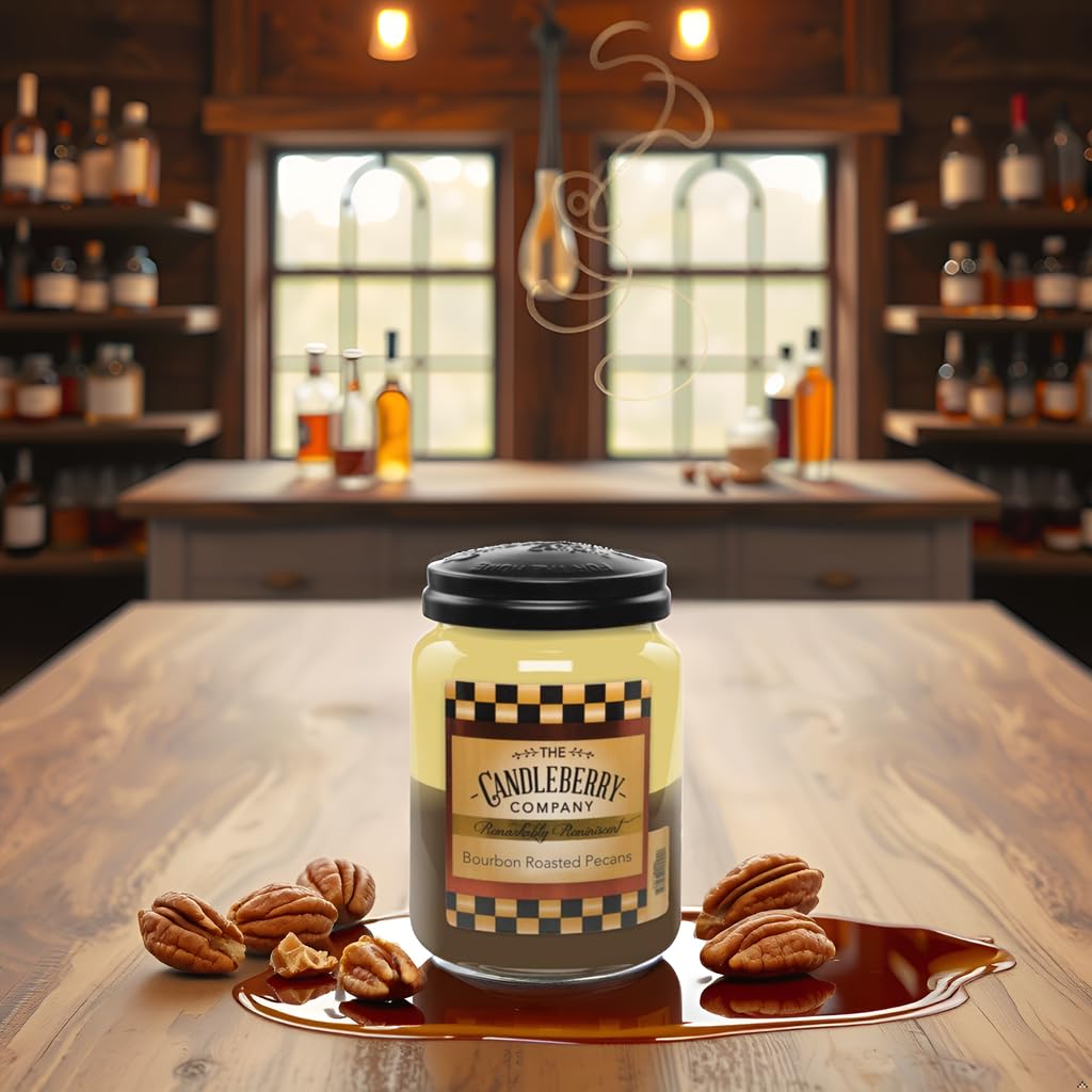 Candleberry Candles | Strong Fragrances for Home | Hand Poured in The USA | Highly Scented | 135 Hour Burn Time | Large Jar (Bourbon Roasted Pecans)