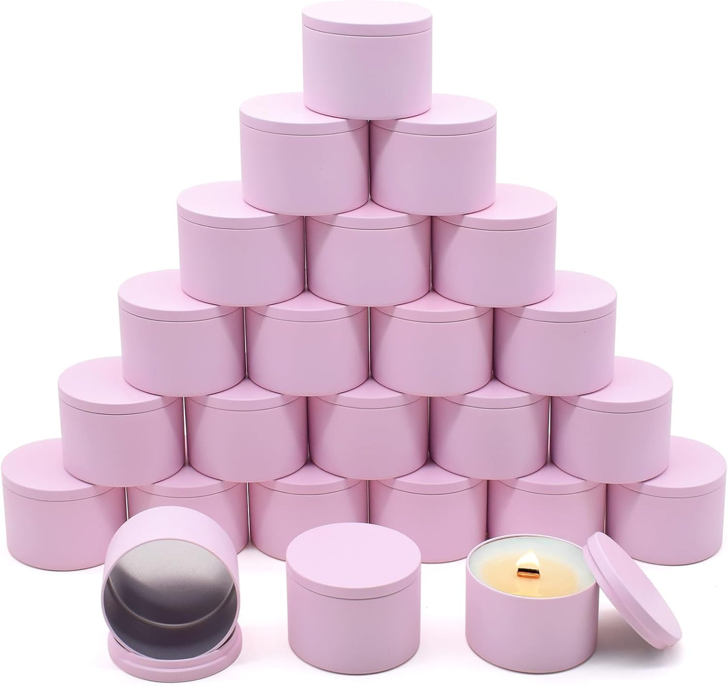YJHSS 24-Pack 4oz Candle Tins with Lids, Metal Candle Jars for Candle Making, Empty Containers Vessels Bulk for Small Business & Beginners DIY Storage -Pink
