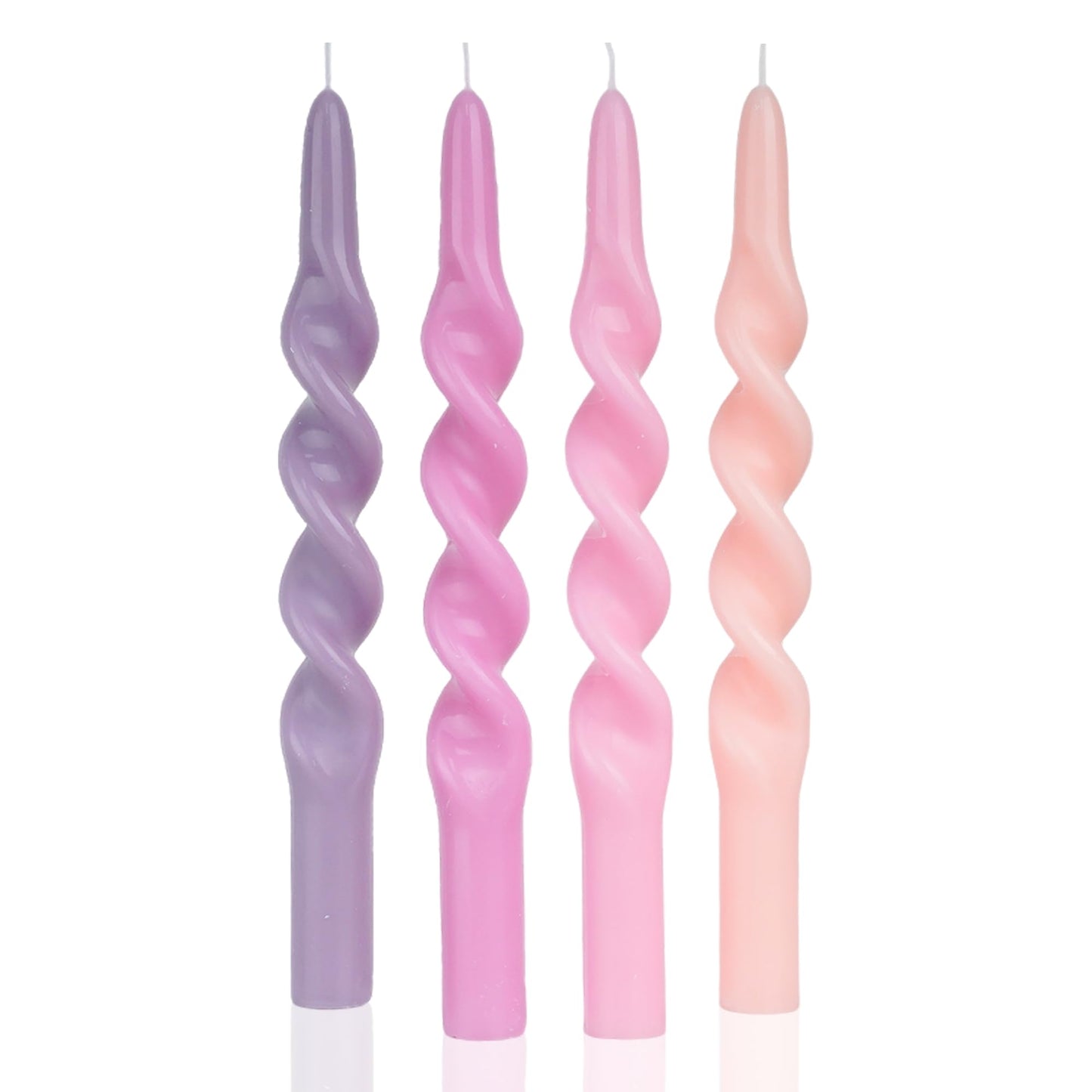 MAITREYA Pink Spiral Taper Candles Conical Stick Candles-Set of 4 for Decoration Weddings Party Church-Unscented Dripless Candles,10inch(C-Gradient Pink)