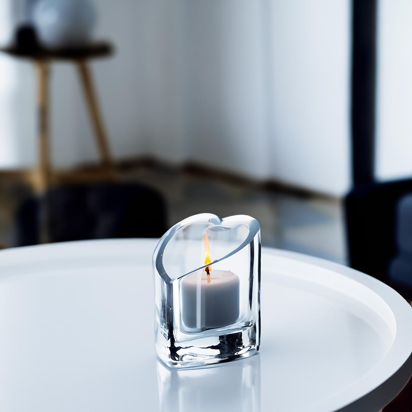 WGVI Clear Glass Heart Tea Light Votive Candle Holder, Width 3", Height 4", Clear Small Slant Cut Heart Glass Candleholders, Tiny Container, Valentine Gift, Tabletop Décor, 1 Piece