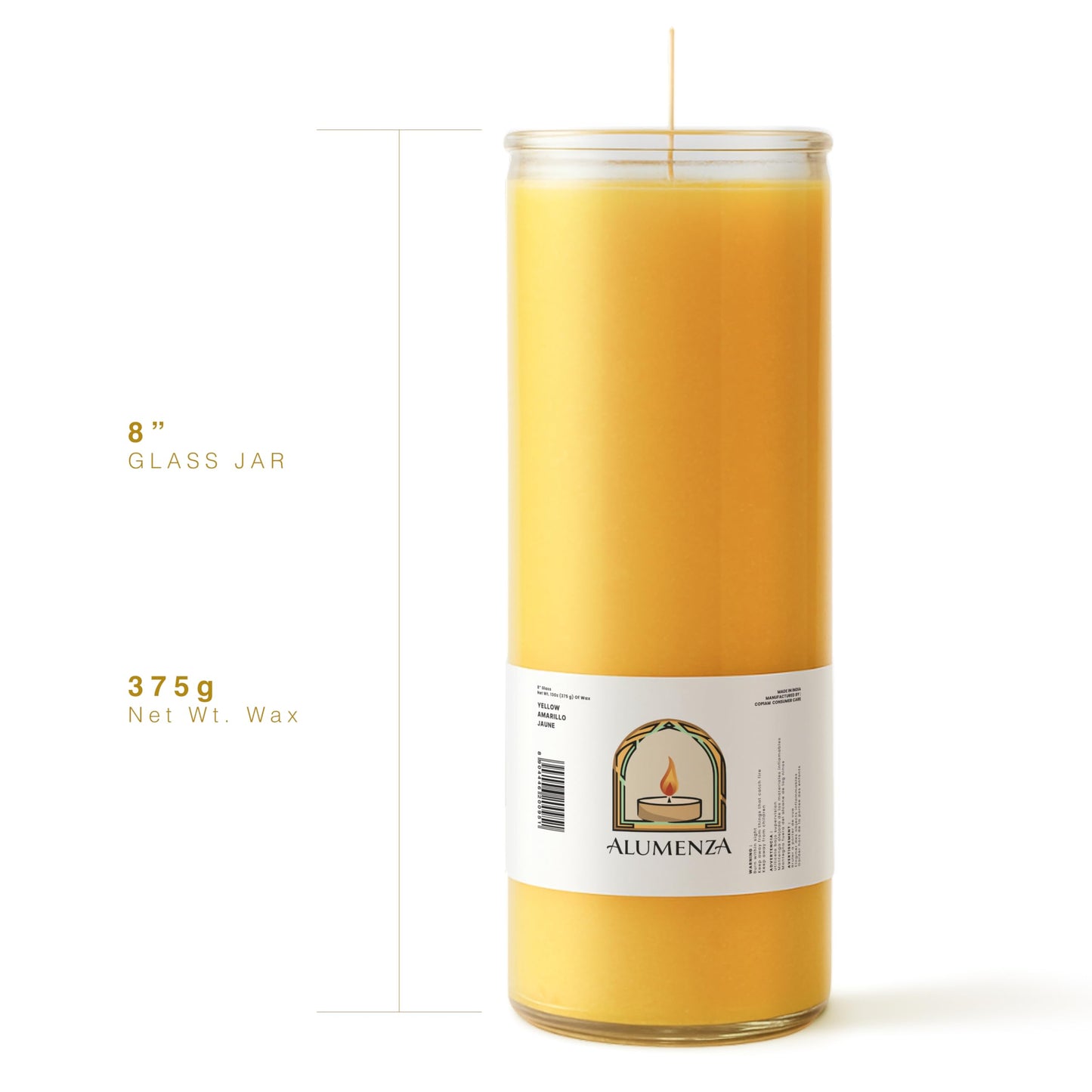 Alumenza 3 Pack Yellow 7 Day Candles in Glass Jar – Paraffin Wax, Clean Burning Unscented | Large & Tall Devotional Prayer Pillar Candles for Home, Memorial, Spells, Long Lasting