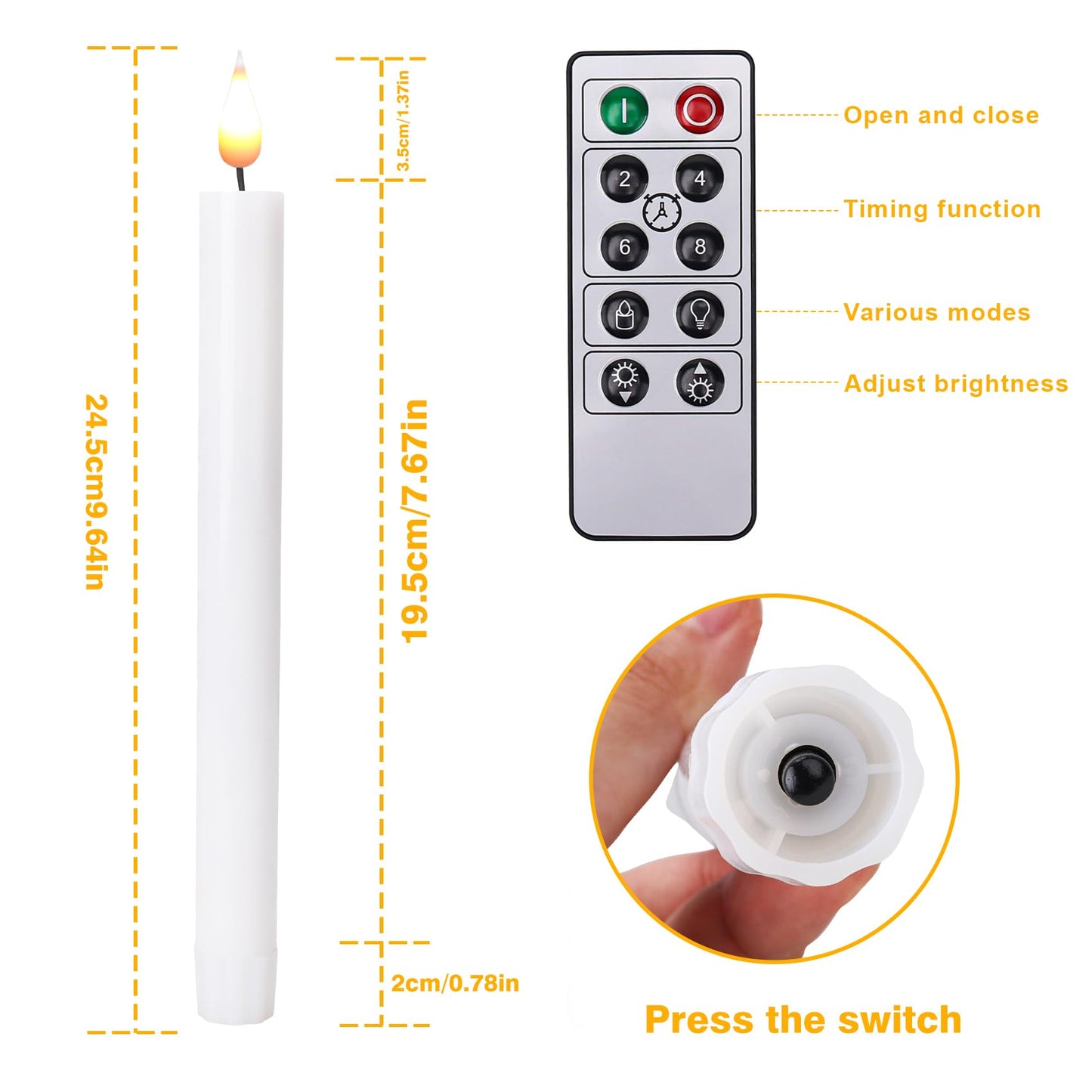 SunFunUSA LED Flameless Taper Candles with Remote Timer Battery Operated-9.6 Inches Flickering Window Candle Lights Realistic Warm Amber Light Best Gift for Xmas Wedding Home Dinner Decor Set of 10