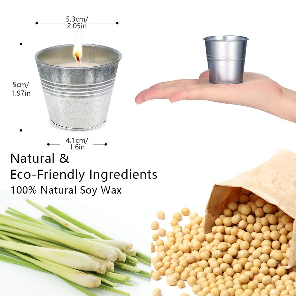Set of 12 Citronella Candles Outdoor, Bulk Small Natural Soy Wax Lemongrass Scented Summer Off Candles in Bucket for Home Patio Porch Outside