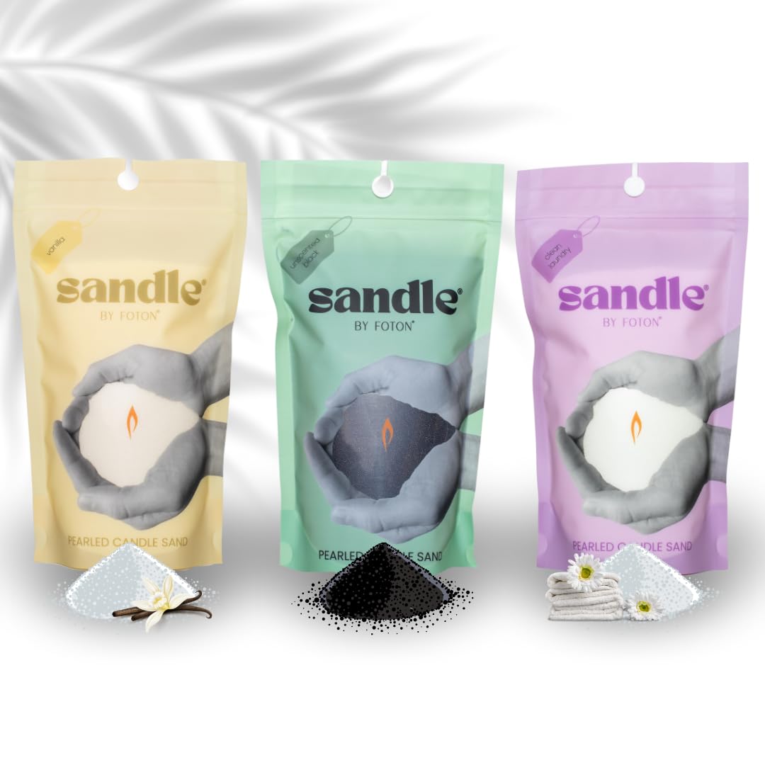 Foton Sandle Pearled Candle – Tri-Pack (3 x 10oz) – Vanilla, Clean Laundry & Black Unscented, Non-Toxic, Luxury & Long-Lasting – Up to 180 Hours – with 15 Wicks Each