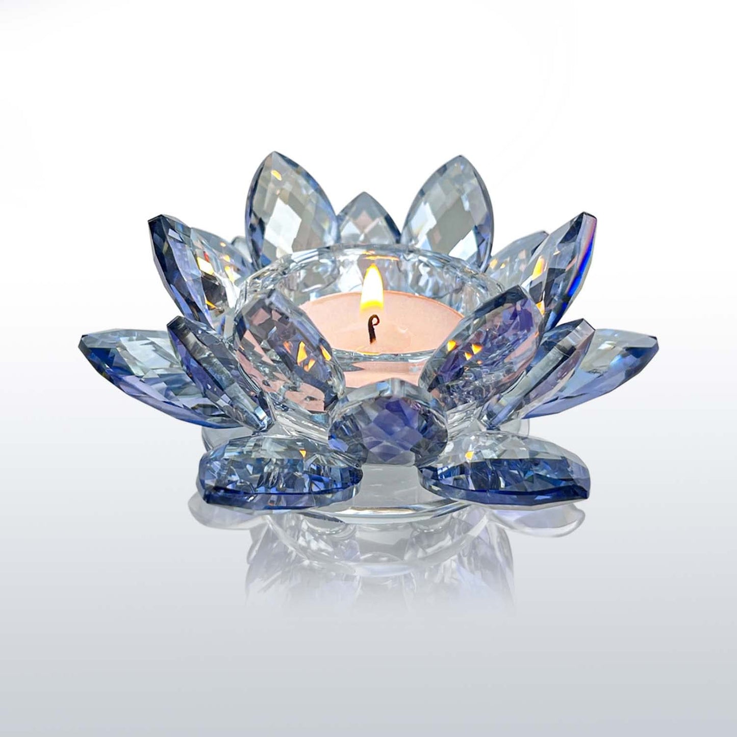 Kolnlala Crystal Lotus Flower Tealight Candle Holders/Glass Tea Light Candlestick Decor Decoration for Christmas Home Wedding Party… (Blue 1pc)
