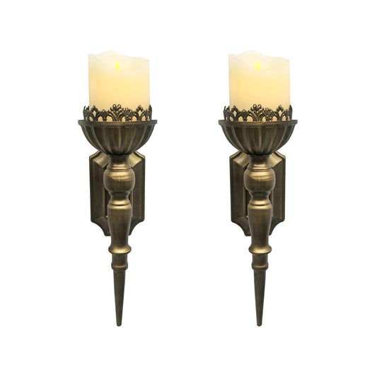 Birminwind Gold Candle Sconces Set of 2 - Metal Wall Candle Holders for Pillar - Vintage Brass Wall Décor for Living Room Bathroom Dining Room