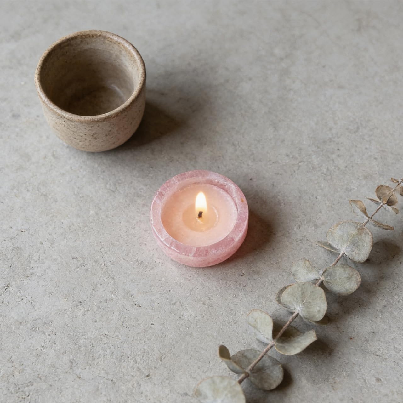 ABOOFAN Rose Quartz Crystal Candle Holder Tealight Candlestick Decorative Desktop Candleholder for Home Wedding Party 2.36In Diameter