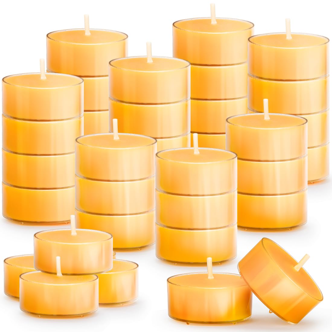 36PCS Pure Beeswax Tealight Candles, Natural Scent, Clear Cup,Raw