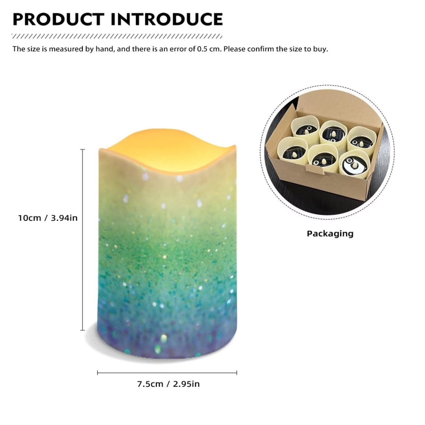 HUISEFOR Glitter Candles Solar Powered Flameless Taper Candles Flickering Electric Tealights Candles with Dancing Flame Dusk to Dawn Solar Power Candles for Home Landscape Romantic Night Decor