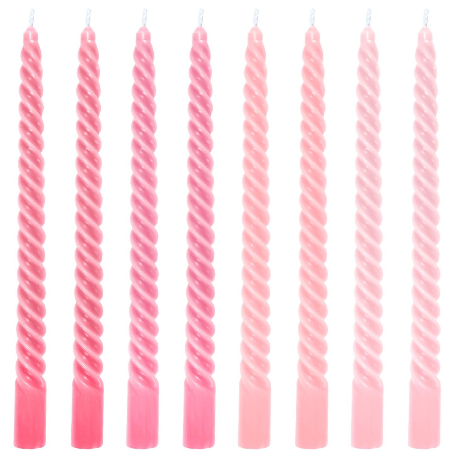 Whaline 8 Pcs 10 Inch Gradient Pink Spiral Taper Candles Dripless Twisted Wax Candles Long Unscented Candle Sticks for Valentine's Day Wedding Party Home Dining Table Decor