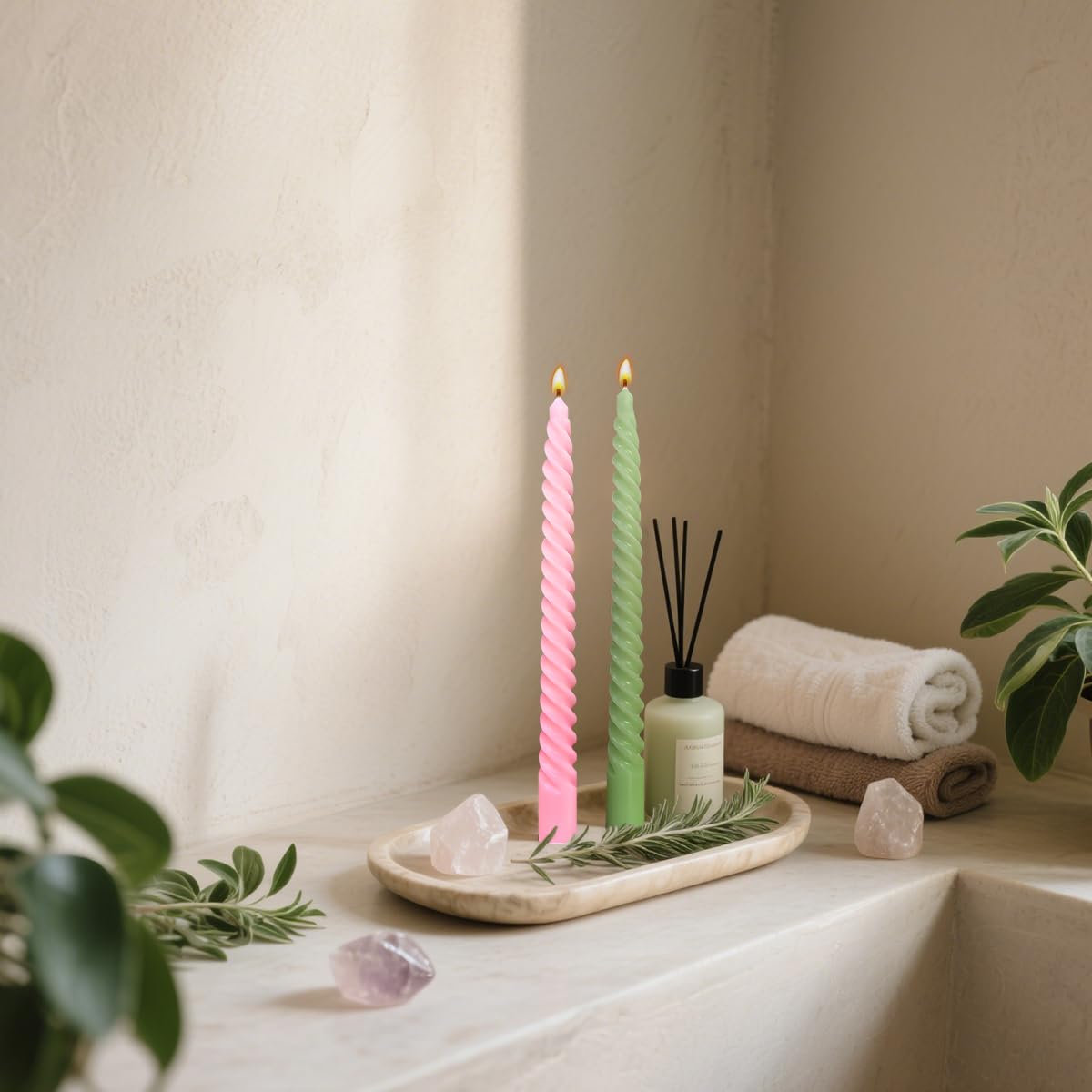 10 Pack Pink and 10 Pack Sage Green Spiral Taper Candles for Home Decor, 10 Inch Unscented Dripless Twisted Candlesticks for Weddings Dinner Holiday Decoration Formal Events