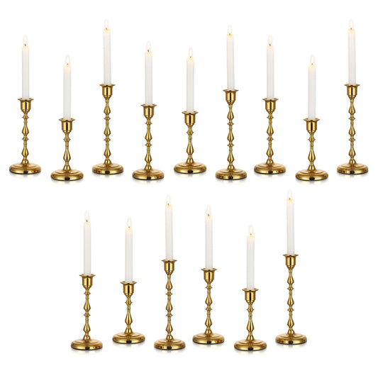 Inweder Brass Candlestick Holders Vintage: Set of 15 Gold Taper Candle Holder Metal Candle Sticks Holder Antique Decoration for Dinning Table Mantel Wedding Centerpieces Christmas Party