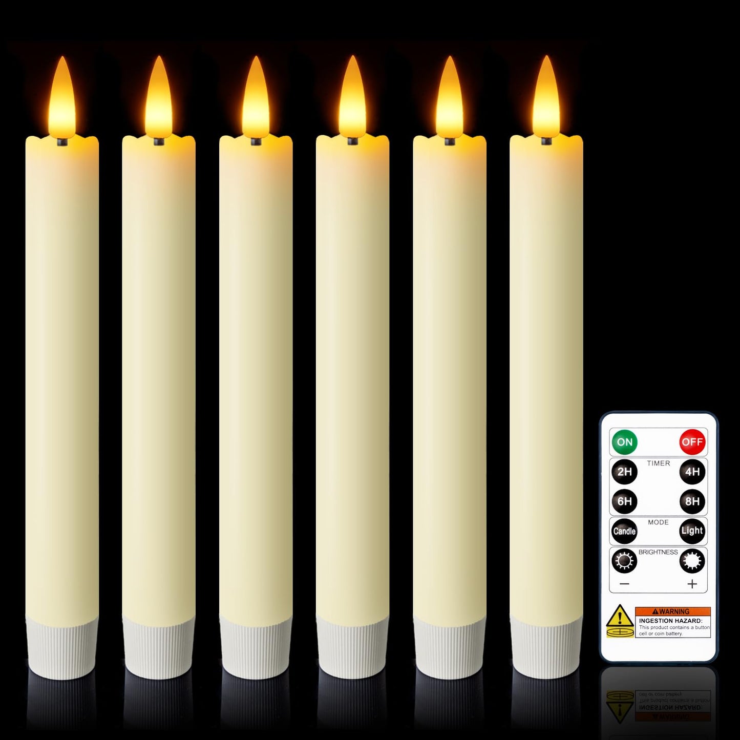 Meigic 7 Inches Flameless Taper Candles with Remote Timer, Real Wax Ivory Short Led Candlesticks, 3D Wick Light Battery Operated Candlesticks for Christmas Home Wedding Table Decor, 6 Pcs