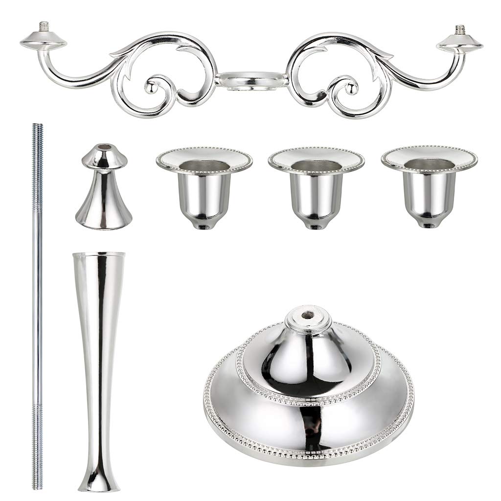 OwnMy 3 Arms Metal Candelabra Candlestick Silver European Elegant Candle Holder Candle Stand for Wedding Dining Table Christmas Party Home Decoration (Silver Tone)