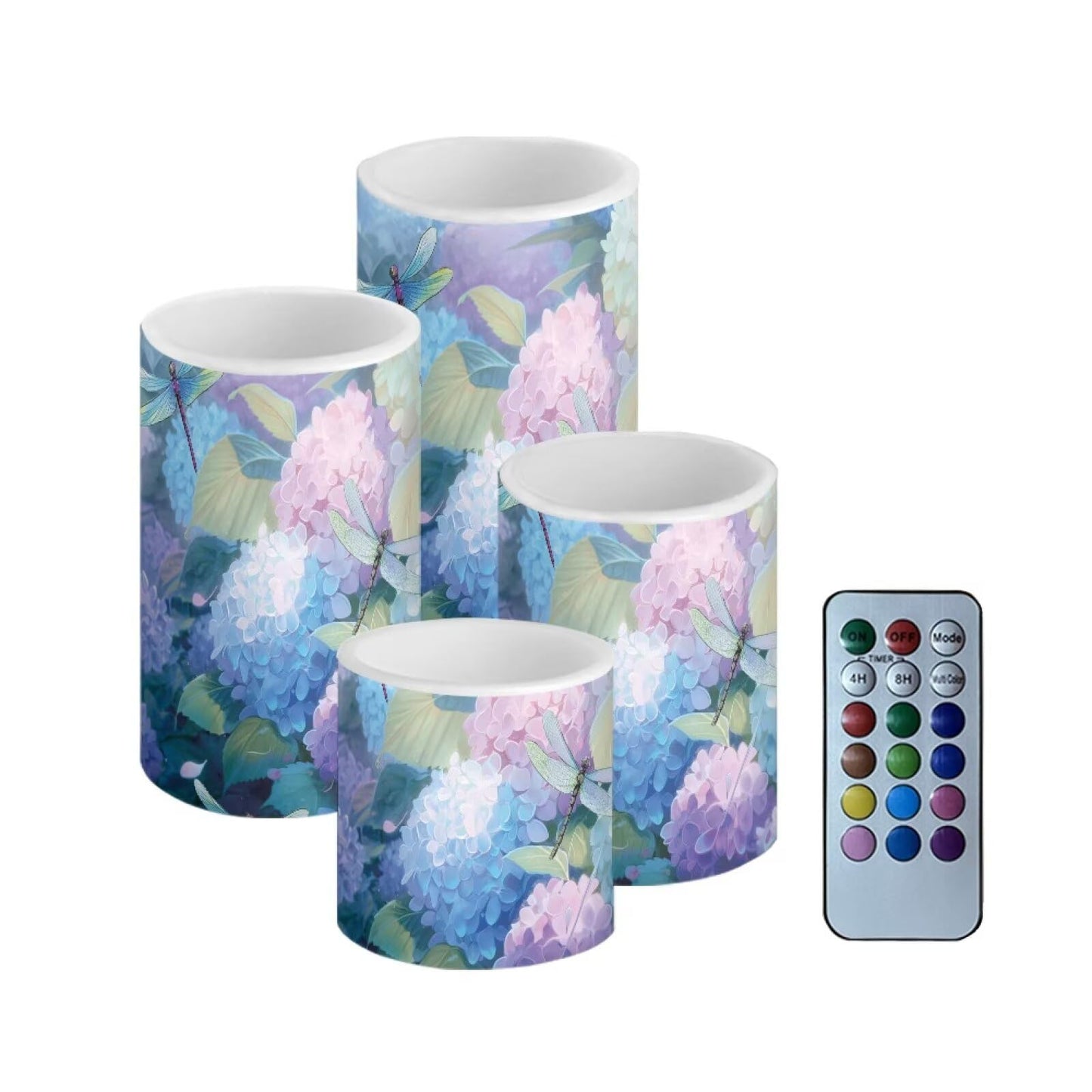 Cozeyat Hydrangea Flameless Candles 4 Pack Battery Powered LED Pillar Candles with Remote Timer Color Changing for Wedding Birthday Indoor Outdoor