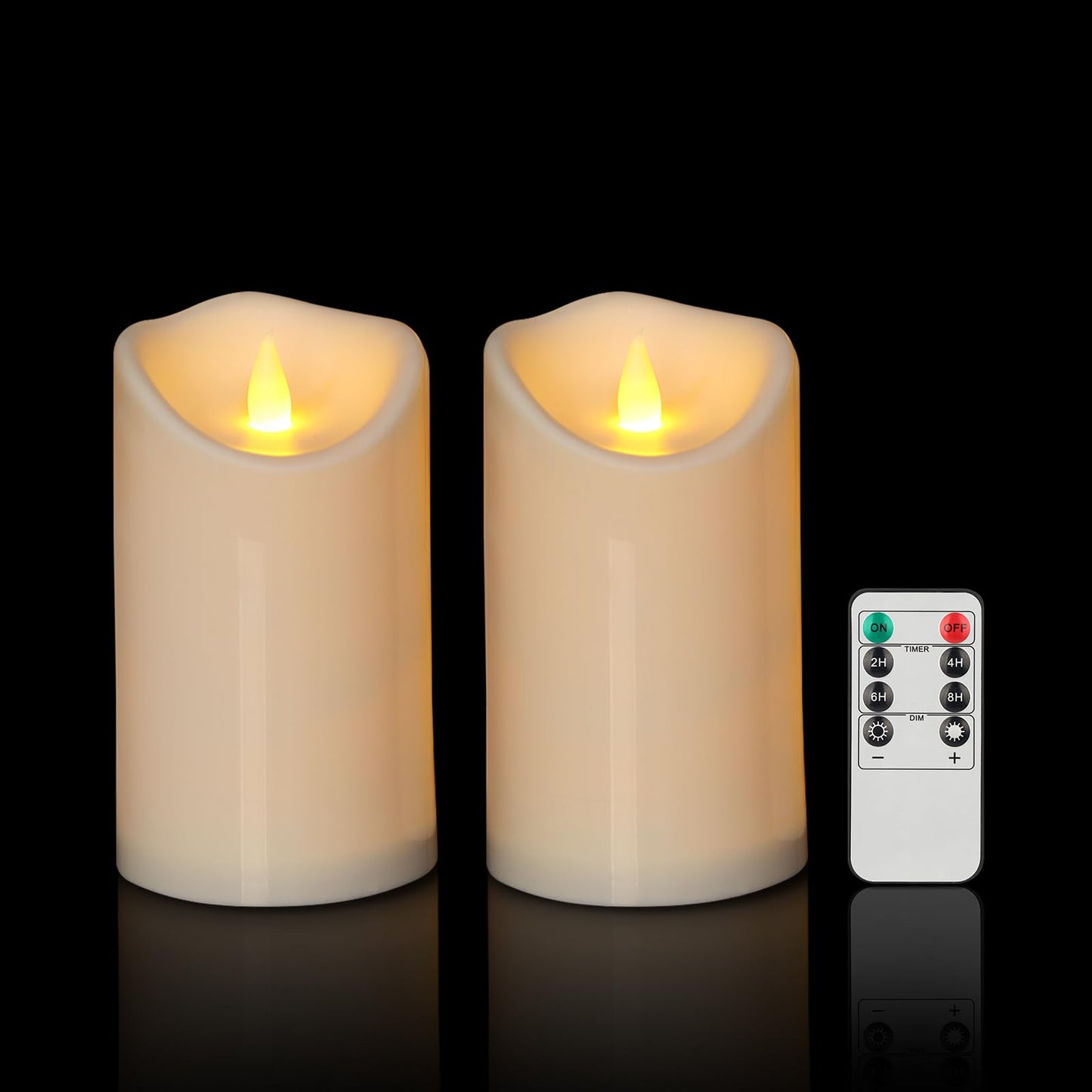 Haown Outdoor Flameless Candles, Patented 3D Dual-LED, Set of 2 Slanted Plastic Pillars with Remote, Waterproof Non-Melting Battery Operated Decor for Bathroom Bedroom Gift, Ivory (D3 x H6)