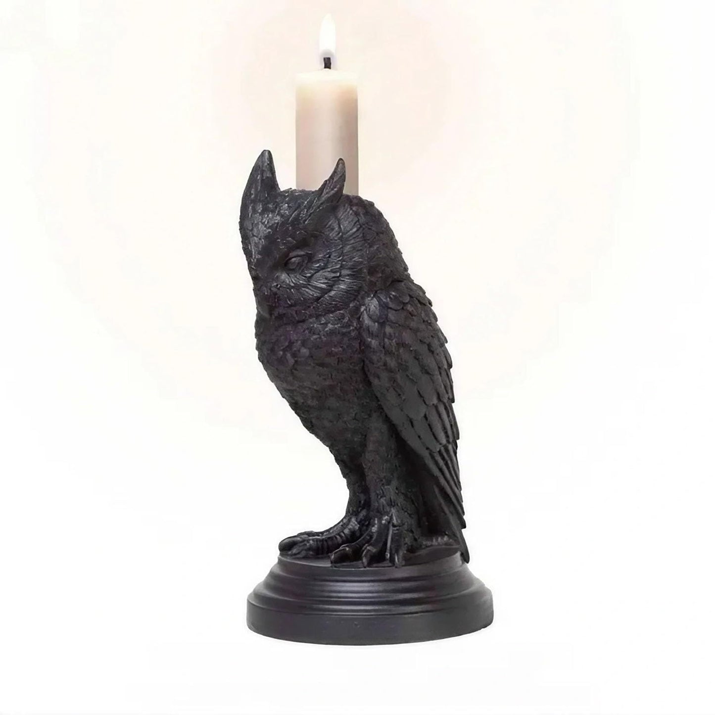 Gothic Black Owl Candle Holder Statue,Resin Cat Candlestick Holder,Halloween Gothic Tabletop Decor for Home,Dining Table & Party,Witchy Cat Figurine Gift (owl)