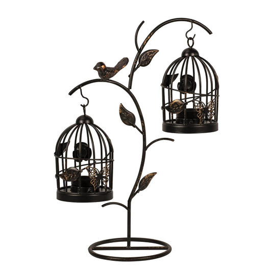 Decorative Birdcage Candle Holders for Tealight Candles, 13.8in Tall Black Vintage Candle Holder, Metal Bird cage Candle Stands for Rustic Home Decor Table Wedding Christmas Centerpiece Bird Decor