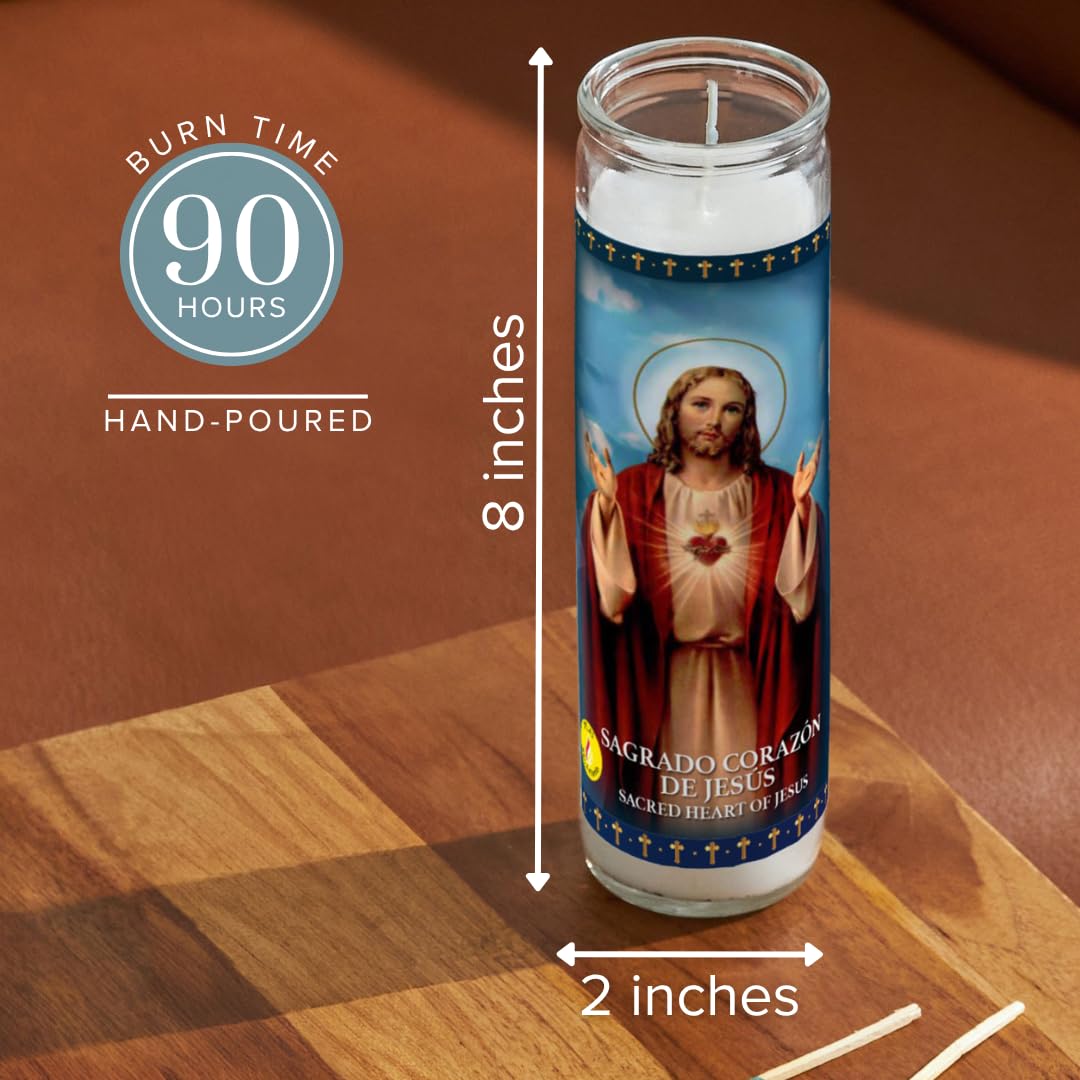 Simply Soson Religious Devotional Candle Set of 3, Virgin of Guadalupe, Sacred Heart of Jesus & Saint Jude, Catholic Glass Candles for Church and Home Devotion