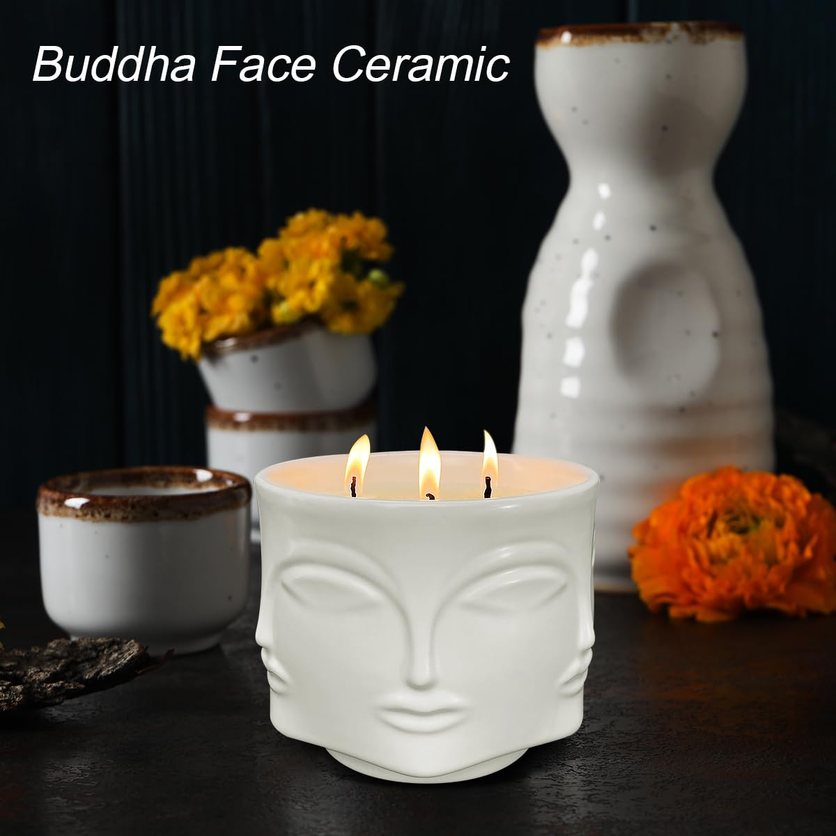 Outdoor Decorative White Large Citronella Candle, 20oz, Ceramic, 3 Wick Scented Candles, 100% Soy, for Patio Decor, Outside Table Decor, Camping Accessories