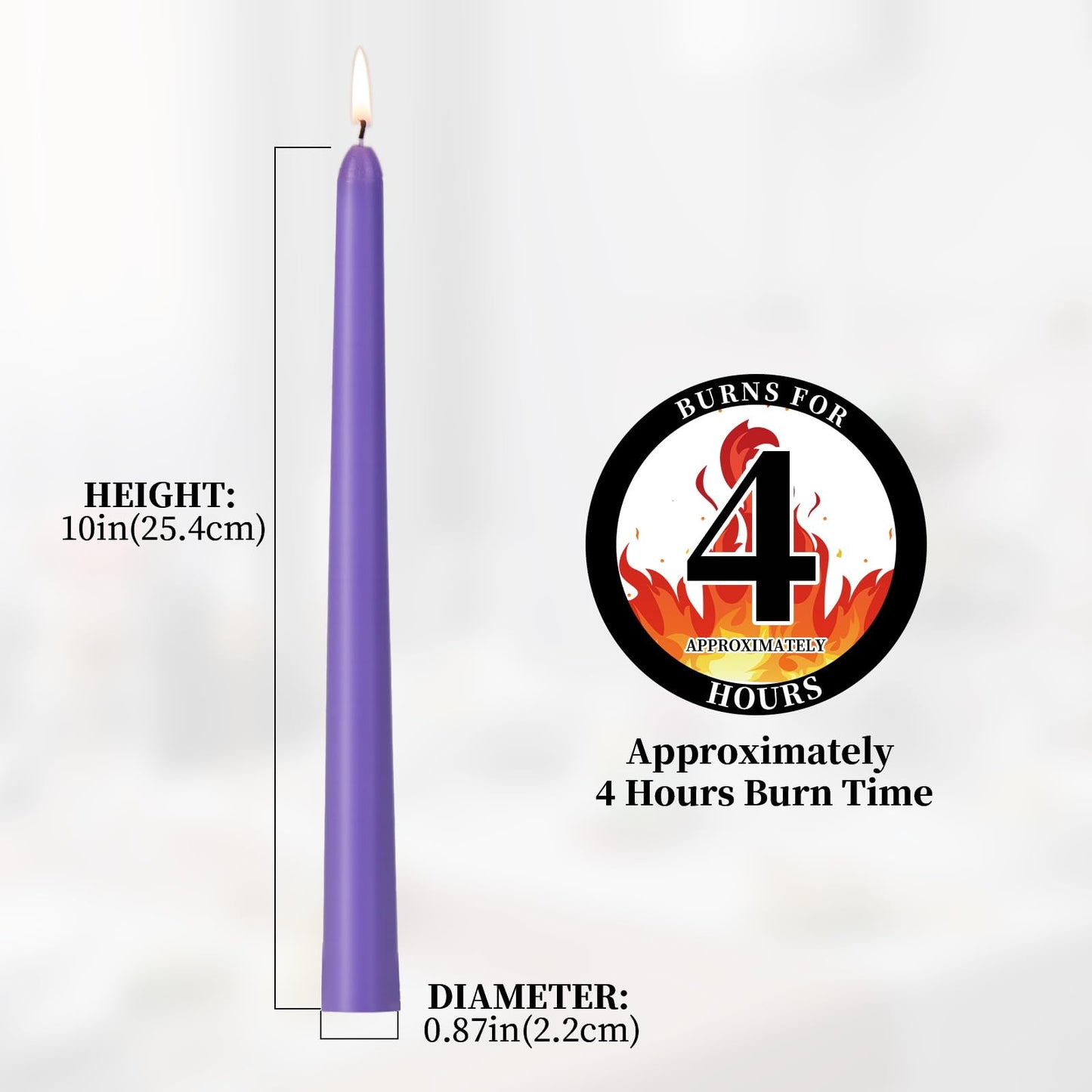 KONNI 0.87×10 Inch Violet Taper Candles, Unscented and Smokeless Tall Candlesticks, 10 Pack Tapered Candles with Cotton Wicks, Long Burning, Ideal for Weddings, Dinner Parties, and Home Décor