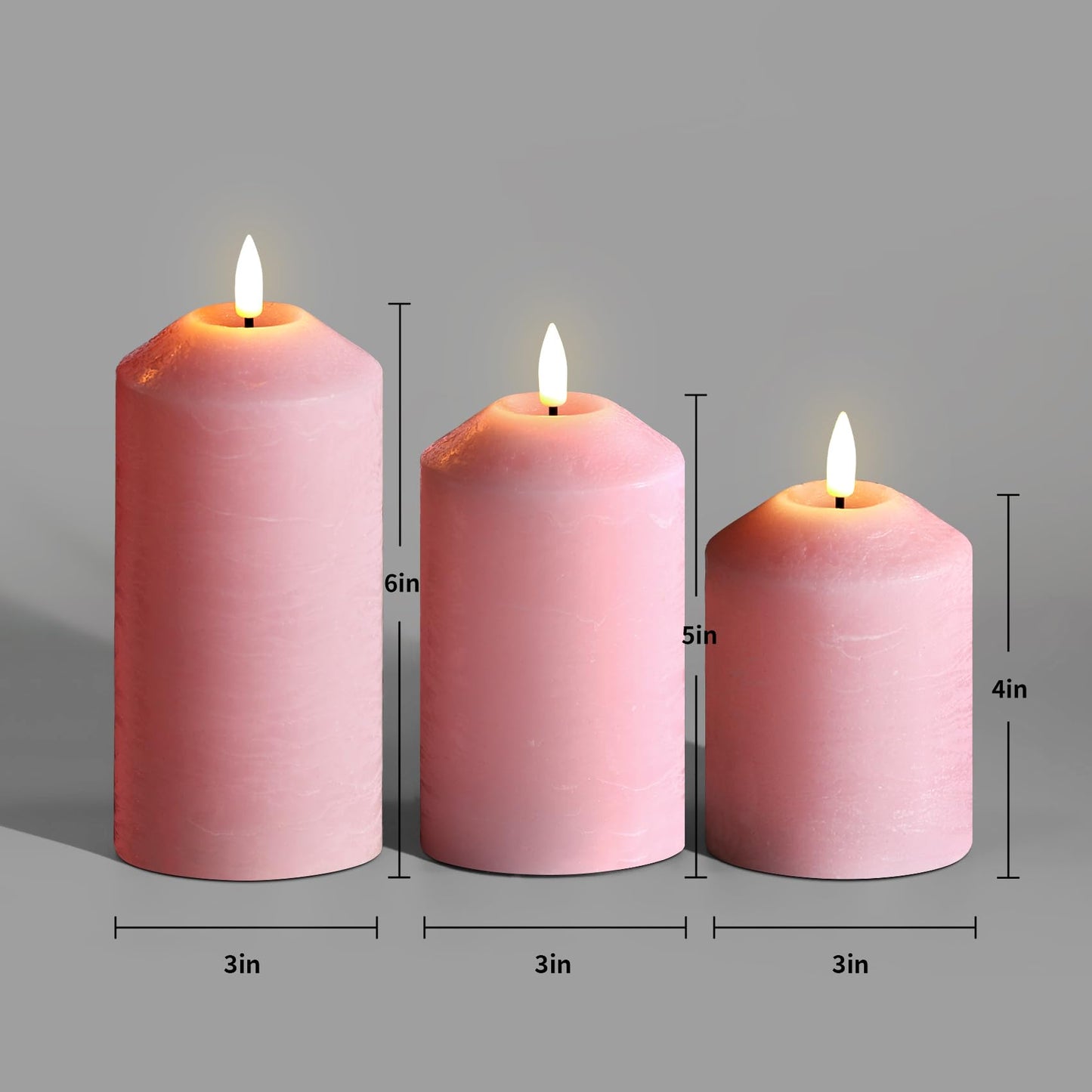 Eywamage Pink Flameless Pillar Candles with Remote, Flickering LED Wax Candlles Battery Powered Set of 3