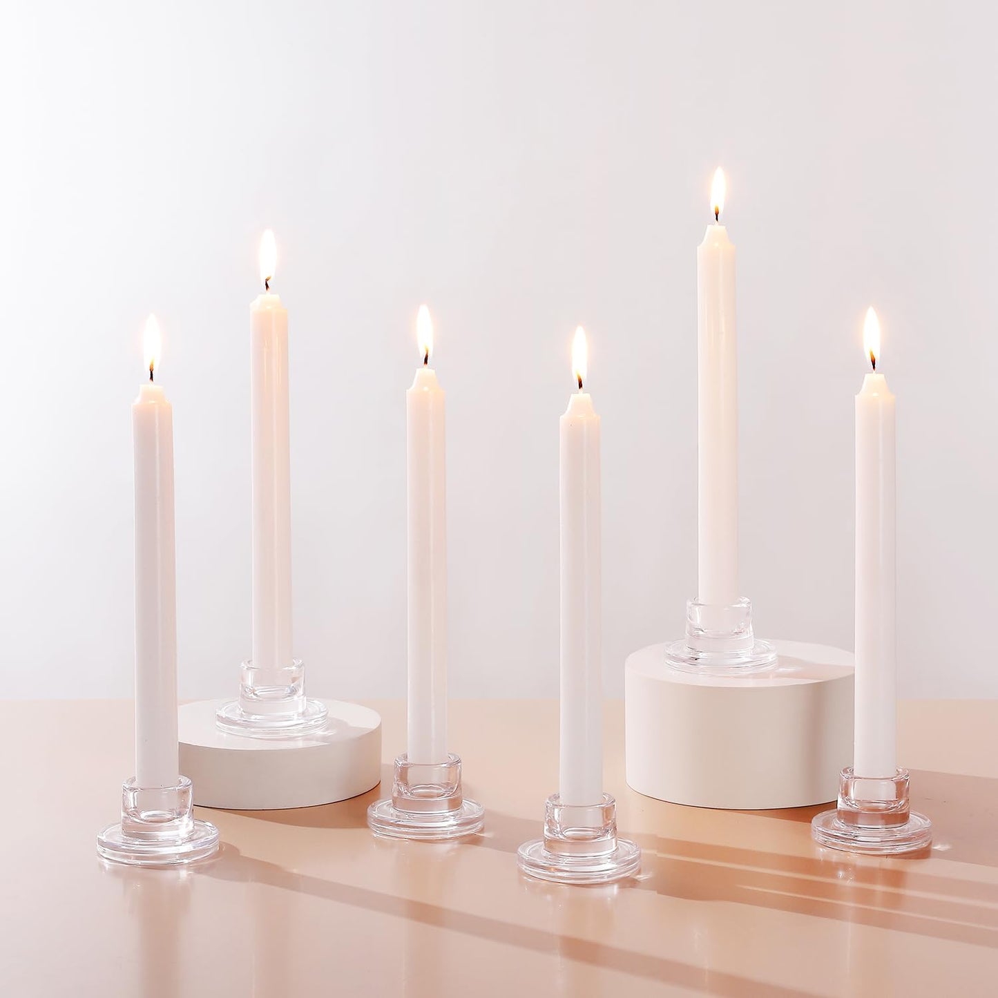 ZQXJWF Clear Glass Taper Candle Holders Set, Round Base Design, Elegant Dining Table Decor, for Table Centerpiece Wedding Party Advent Christmas Home Decorations (6, Clear)