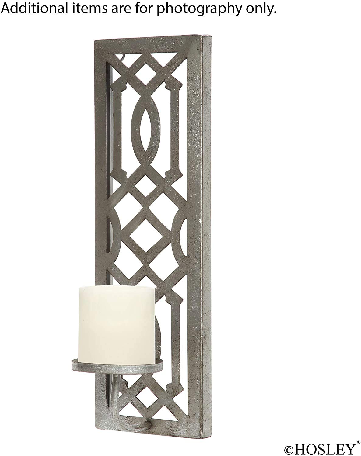 Hosley Set of 2 Iron Wall Pillar Candle Sconce 16.5 Inch High Mid Century Modern Silver. Ideal Gift Wedding Special Occasions Home Office Spa Aromatherapy, Gardens O4