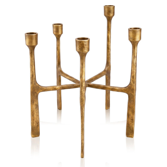 Ferrochef 5 Candle Cast Iron Candelabra Multi Head Taper Candle Holders 11.8 Inch Tall Decorative Candlestick Holders for Dining Room, Living Room or Mantel Decor