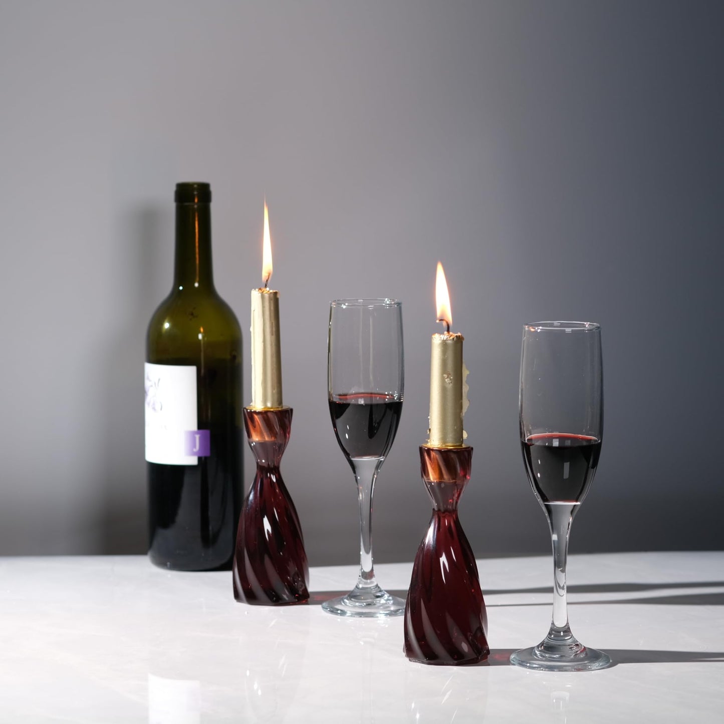 ICNBUYS Twizzle Twist Candle Holder, Decorative Candle Holder for Table Display, Romantic Decoration, Unique Home DÉCOR Aesthetic, Housewarming Gift, Brown Height 5.7 inches Set of 2 - Resin