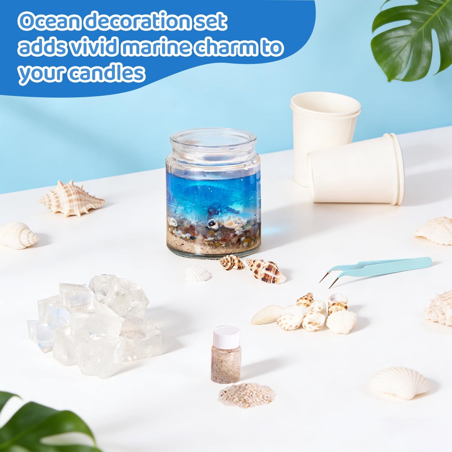 DIY Jelly Wax Candle Making Kit with Jars - Complete Transparent Gel Candle Maker Kit, Ocean Theme Gel Kit & Floral Jelly Wax Set, Includes Dried Flowers, Shells & Essential Oils