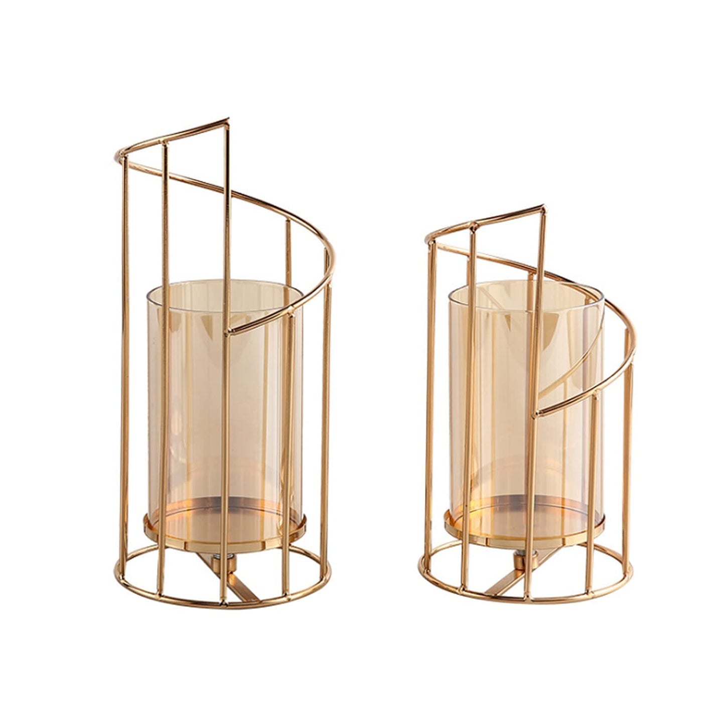 MrMrKura Metal Wire Candle Holder Set of 2, Glass Pillar Candle Holders Gold Decorative Tea Light Candleholders for Home Decor Table Decorations Centerpiece