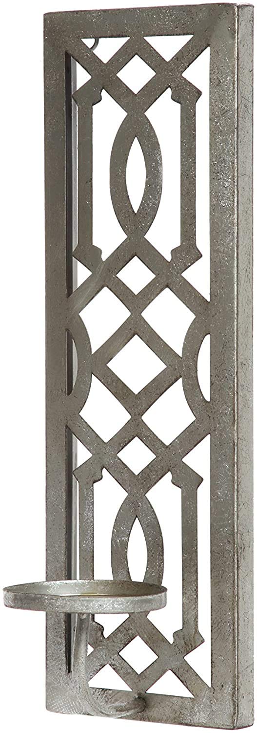 Hosley Set of 2 Iron Wall Pillar Candle Sconce 16.5 Inch High Mid Century Modern Silver. Ideal Gift Wedding Special Occasions Home Office Spa Aromatherapy, Gardens O4