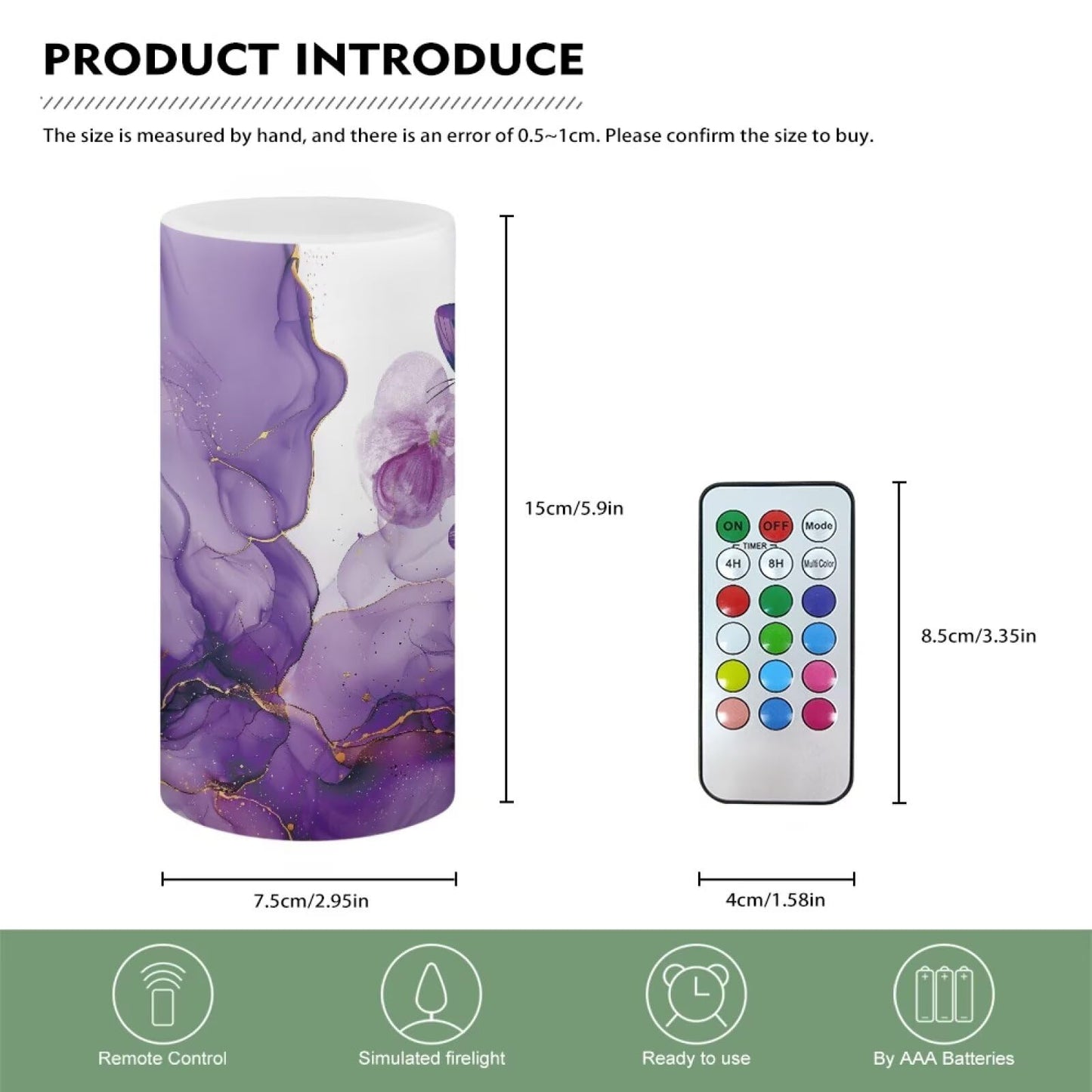 Merkmak Battery Operated Flameless Candles with Remote and Timers Flameless LED Pillar Candles for Camping, Weddings, Home Decoration Battery Tea Lights, Purple Marble