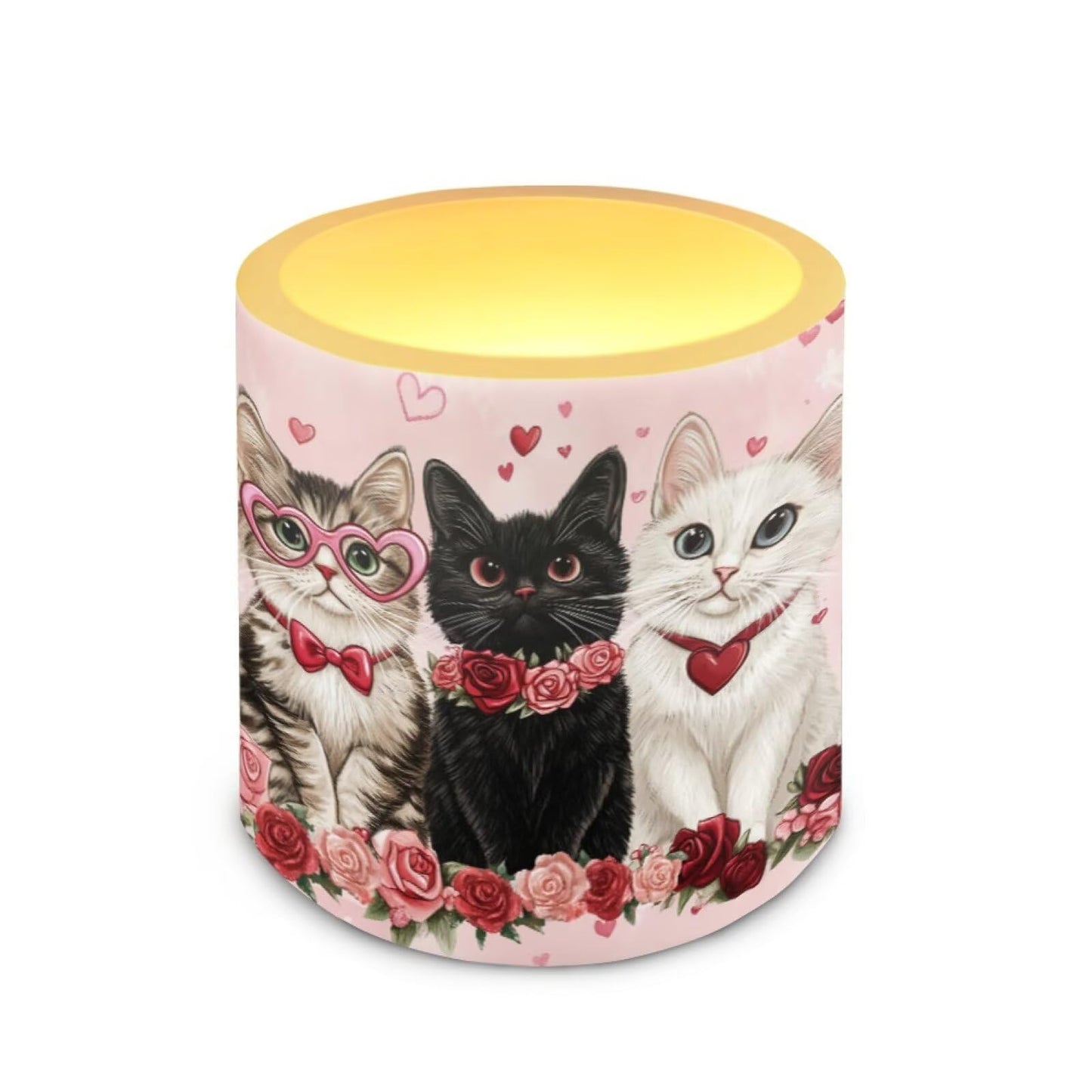 Merkmak 4Pcs LED Candles Bulk Flickering Flameless Candles with Remote and Timer Floral Cat Battery Operated Pillar Tea Lights for Valentines Day Banquet Wedding Home Decorations