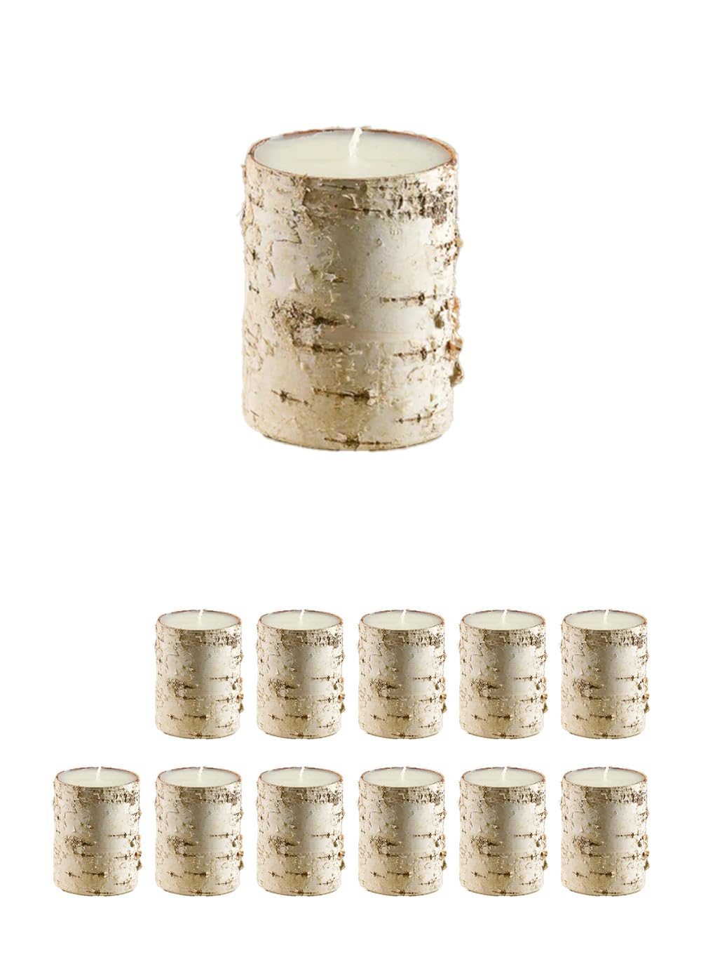 Serene Spaces Living Birch Bark Candle, Small Size, Set of 12 – Pillar Style Candle Brings Nature Indoors, Ideal for Weddings, Parties, Events, Restaurants, Home Decor, 3" in Diameter & 4" Tall